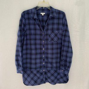 J JILL Plaid Long Sleeve Cotton Tunic Shirt